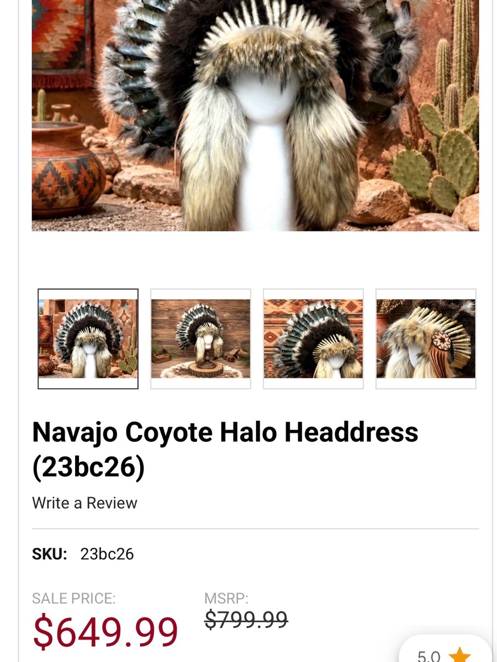 Navajo Coyote Eagle Feather Halo Headress - Picture 3 of 16